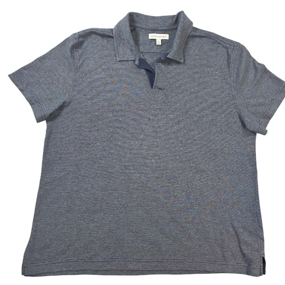 Banana Republic Lux Touch Micro Stripe Johnny Collar Polo Navy Large Mens Shirt